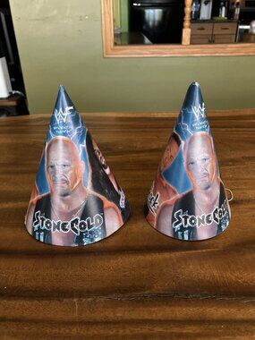 2 Vintage WWF/WWE Paper Birthday Party Hats Undertaker Steve Austin The Rock
